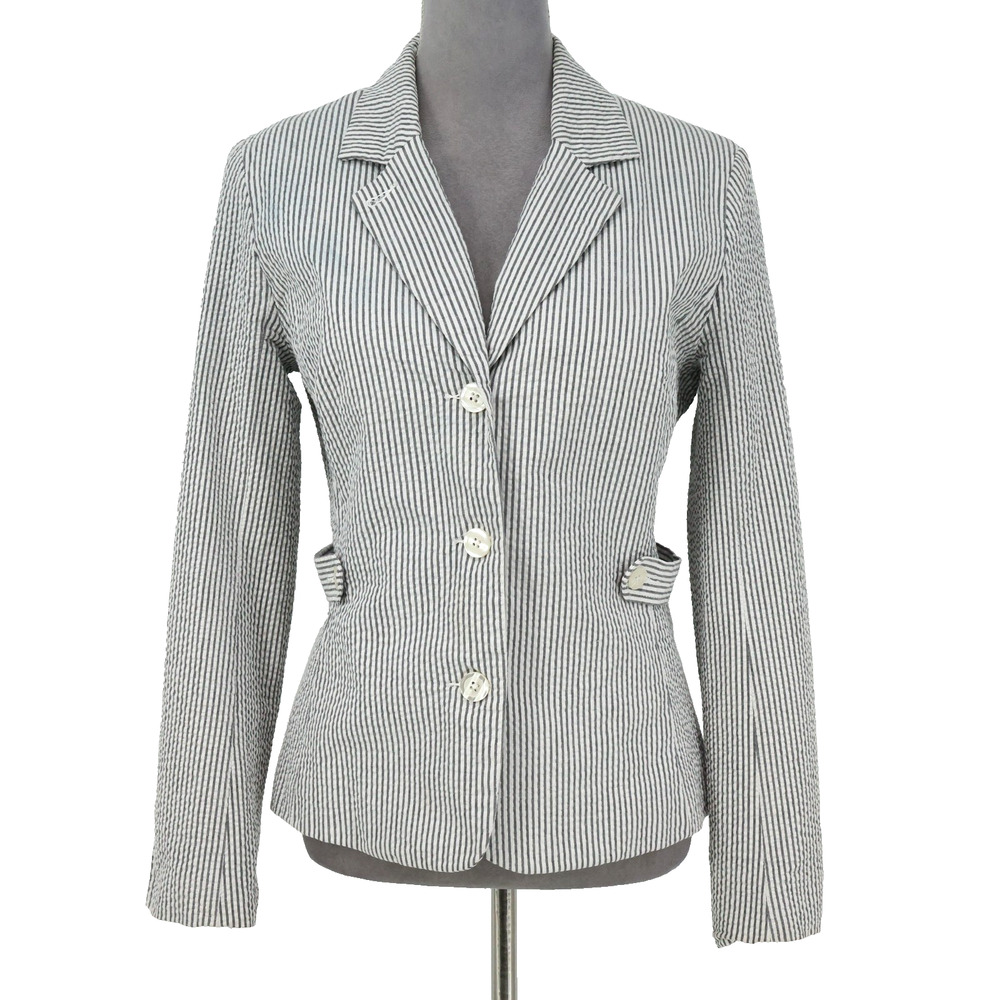 Isaac Mizrahi Target Jacket Womens Large White Gray Seersucker Lined Blazer